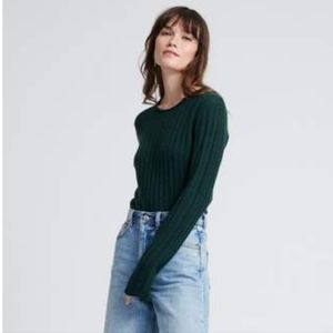 NAADAM Cashmere Ribbed Crew Sweater in Forest Green